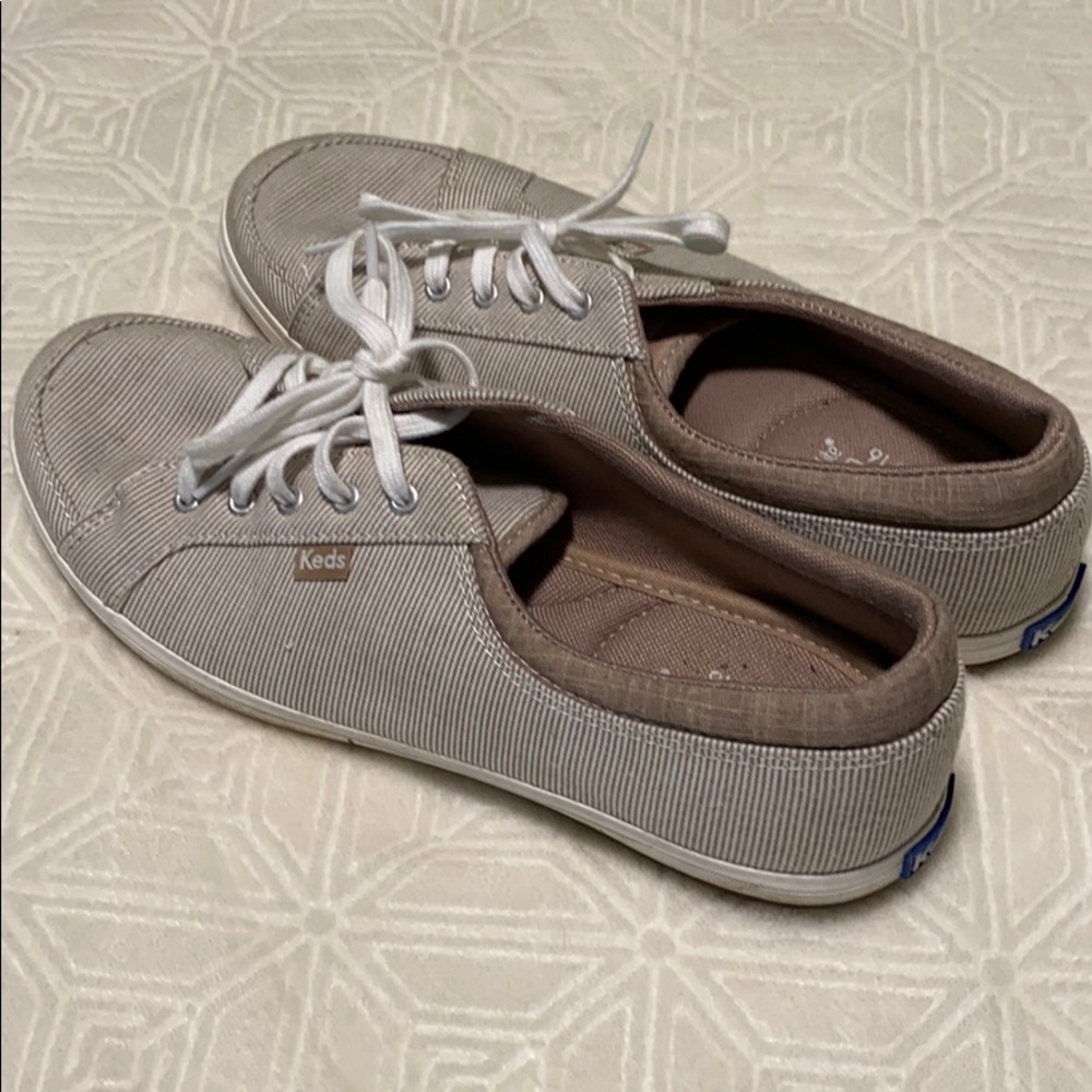 Keds Tan and White Striped Sneakers